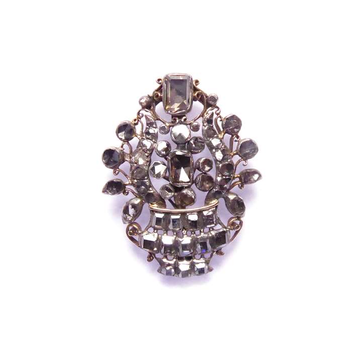 Early 18th century table cut diamond vase cluster brooch
